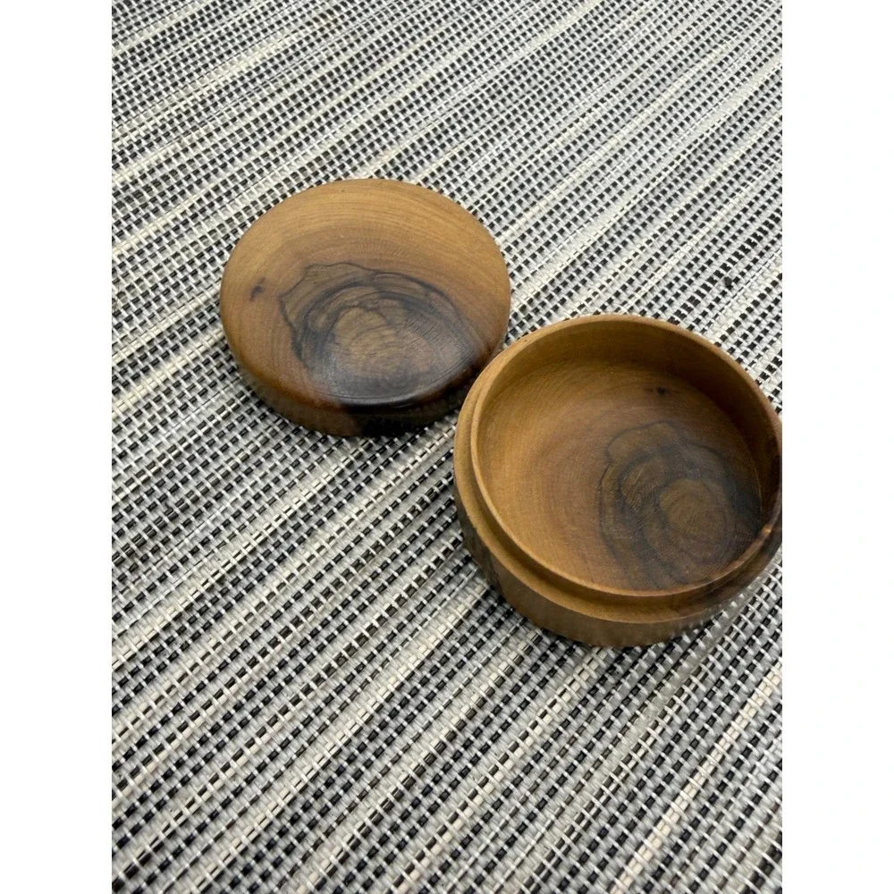 Handcrafted Round Wood Trinket Pill Box Live Edge Small Ring Dish 1.5